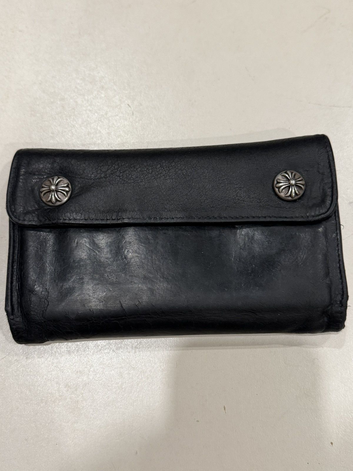 Chrome Hearts Chrome Hearts Black Leather Wave Wallet Silver Cross Balls Size ONE SIZE - 3 Thumbnail