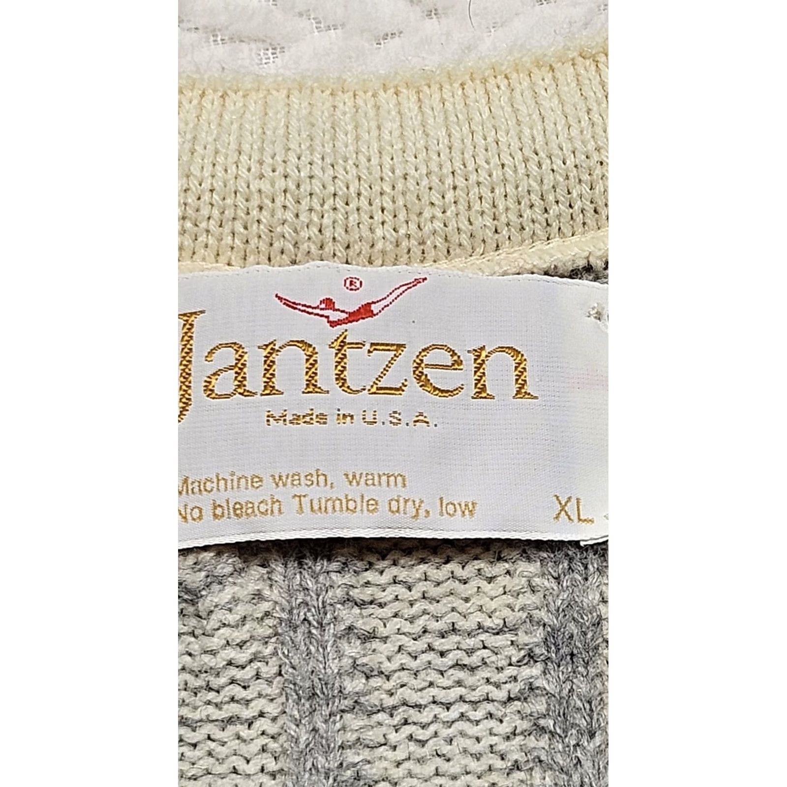 Jantzen VINTAGE Jantzen Cable-Knit Sweater Mens XL Heather Gray Striped 90s Wool Pullover Made In USA Size XL / US 12-14 / IT 48-50 - 2 Thumbnail