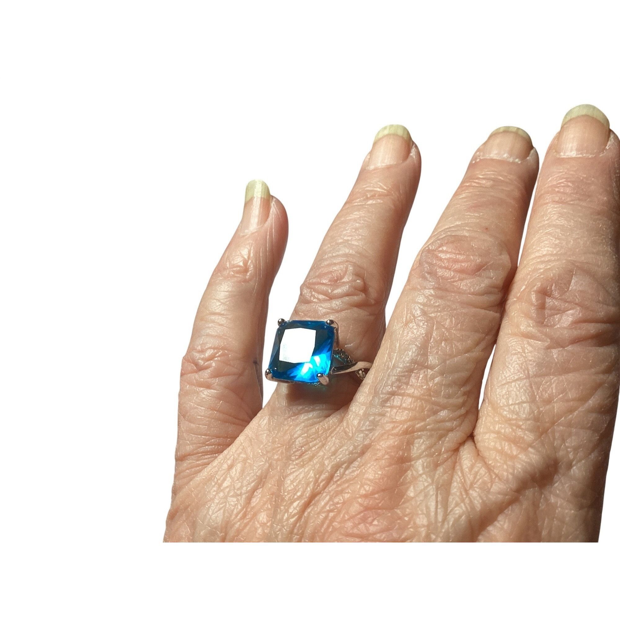 Other Large Beautiful Square Blue Glass Stone .925 Silver Ring Siz Size ONE SIZE - 3 Thumbnail
