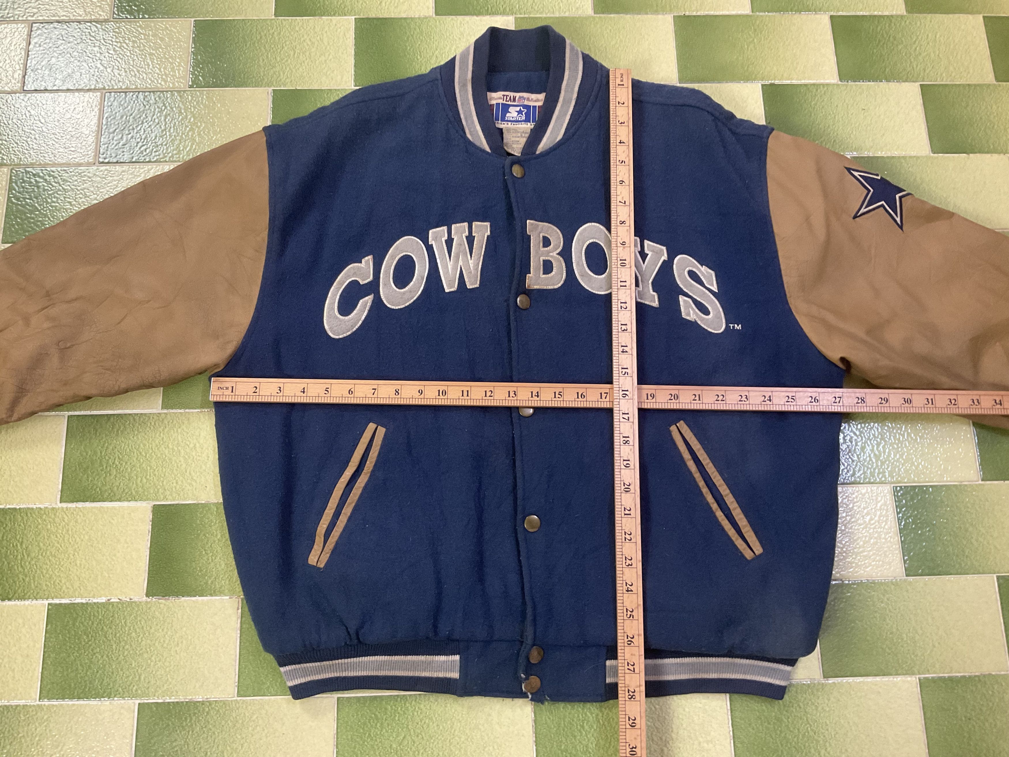 NFL Vintage Starter Dallas Cowboys Leather Wool Varsity Jacket Size US L / EU 52-54 / 3 - 3 Thumbnail