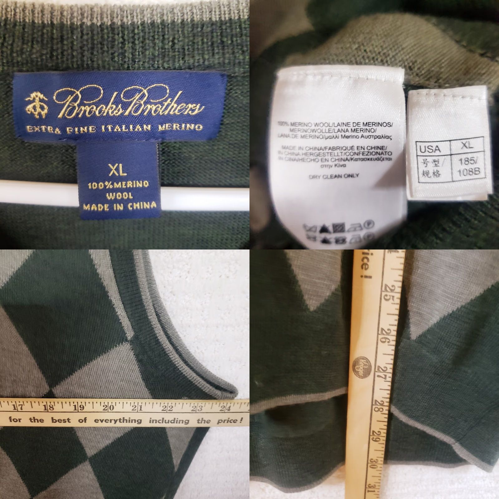 Brooks Brothers Brooks Brothers Sweater Vest Mens XL Fine Italian Merino Wool Argyle V-Neck Green Beige All Seasons Golf Walking Size US XL / EU 56 / 4 - 8 Thumbnail