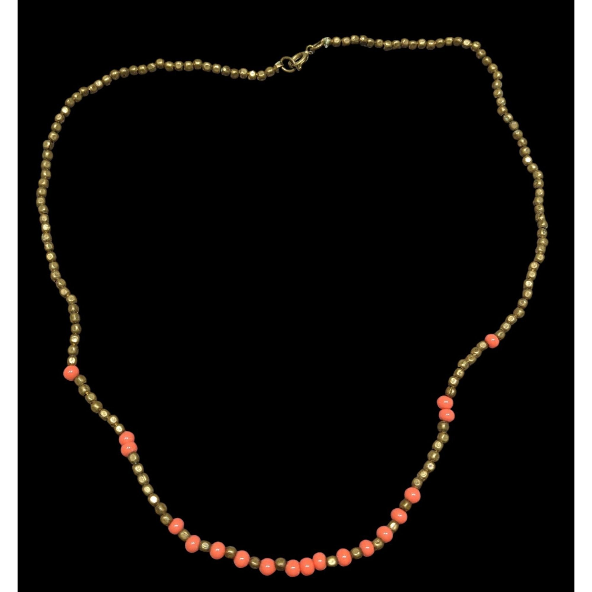 Other Vintage Brass And Coral Glass Beaded Necklace With Spring Cl Size ONE SIZE - 1 Thumbnail