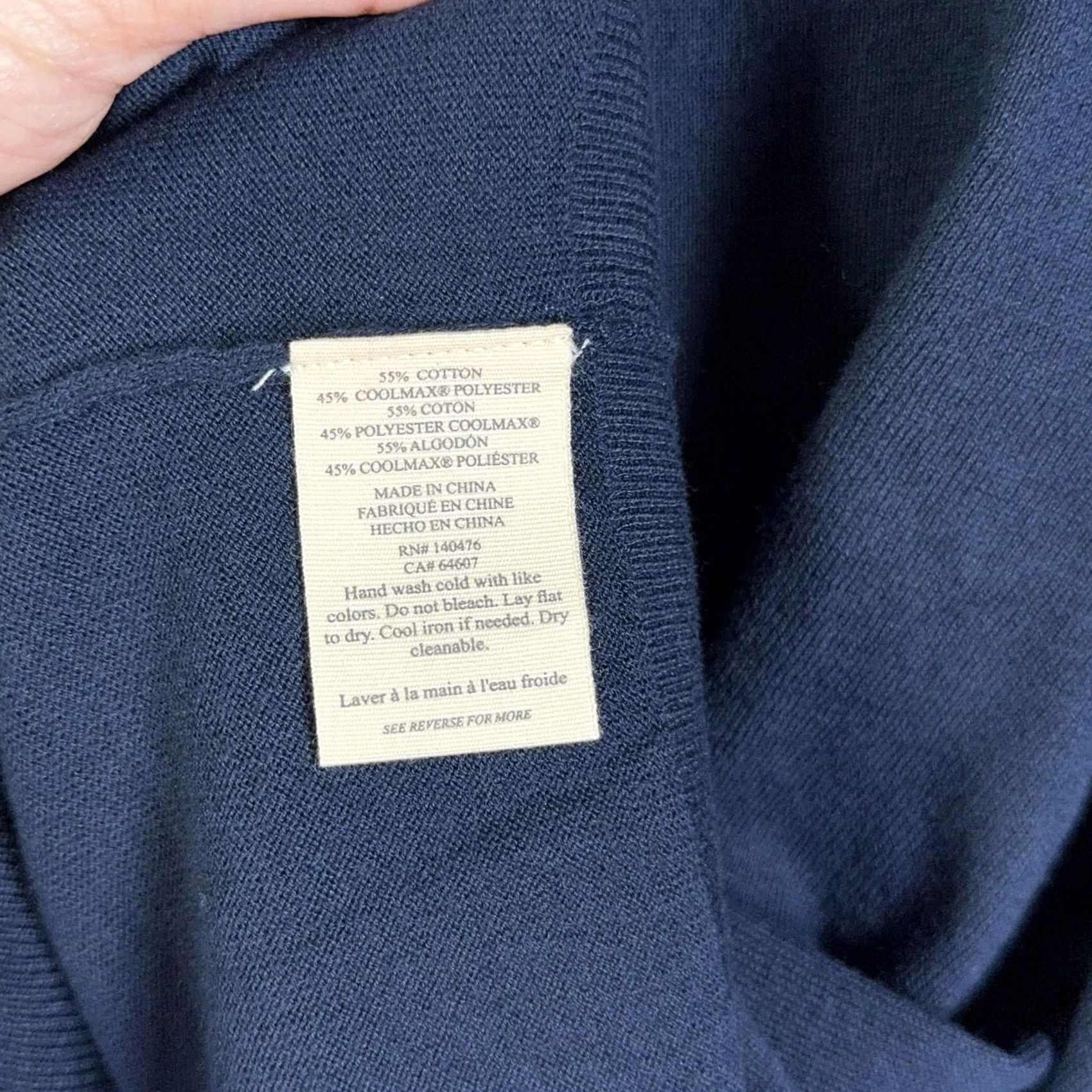 Faherty Faherty Movement Sweater Men 2XL Navy Blue Crewneck Performance Pullover Knit Solid Cotton Polyester Moisture Wicking Lightweight All Seasons Mens Size US XXL / EU 58 / 5 - 6 Thumbnail