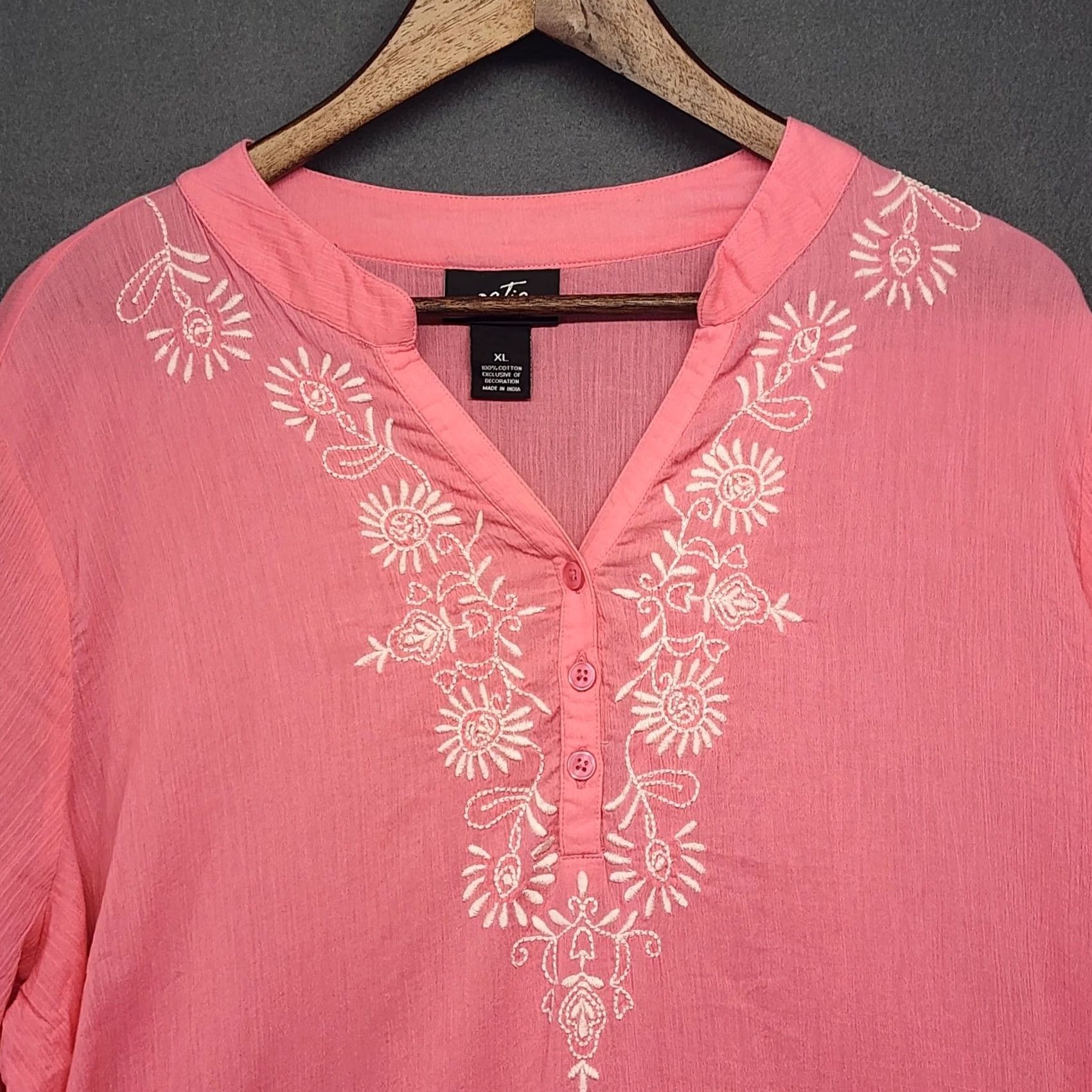 Pinko Patio Casuals Tunic Womens XL Pink Embroidered V Neck Boho Beachy Lightweight Shirt Womens XL Pink Boho Beachy Nightwear Size ONE SIZE - 7 Thumbnail