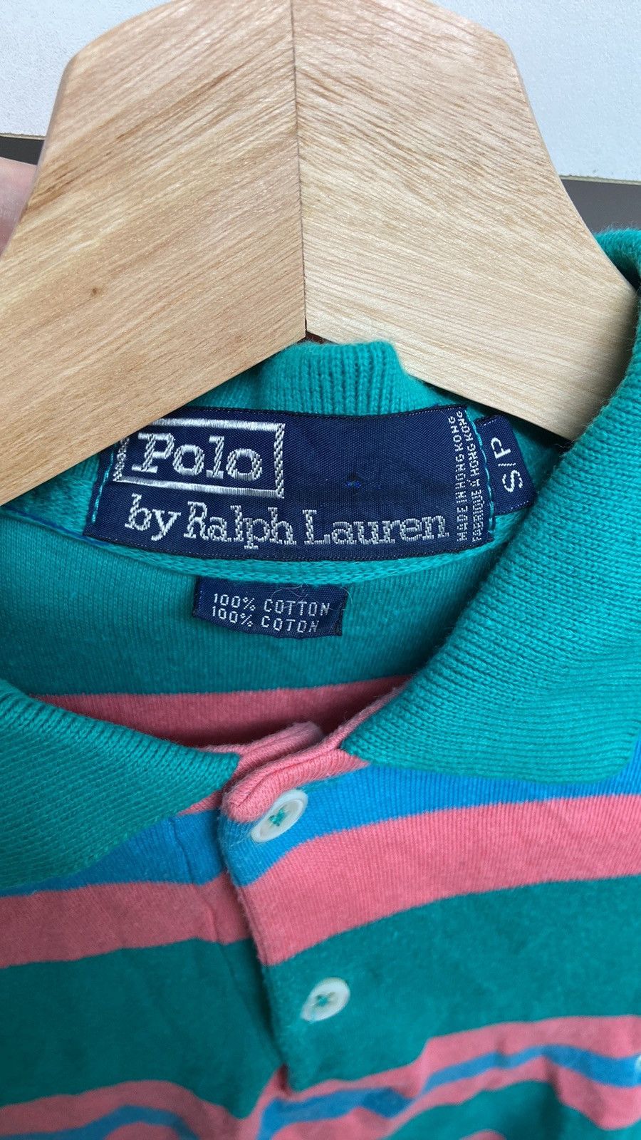 Polo Ralph Lauren × Vintage VTG Polo by Ralph Lauren Men's Green and Pink Striped Shirt Size US S / EU 44-46 / 1 - 3 Thumbnail