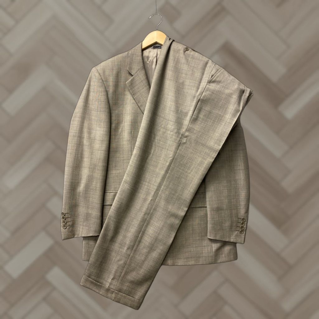 Vintage Cesarani Suit 44R Gray Glen Plaid Wool 2 Piece Business Casual Formal Mens Size 44R - 1 Thumbnail