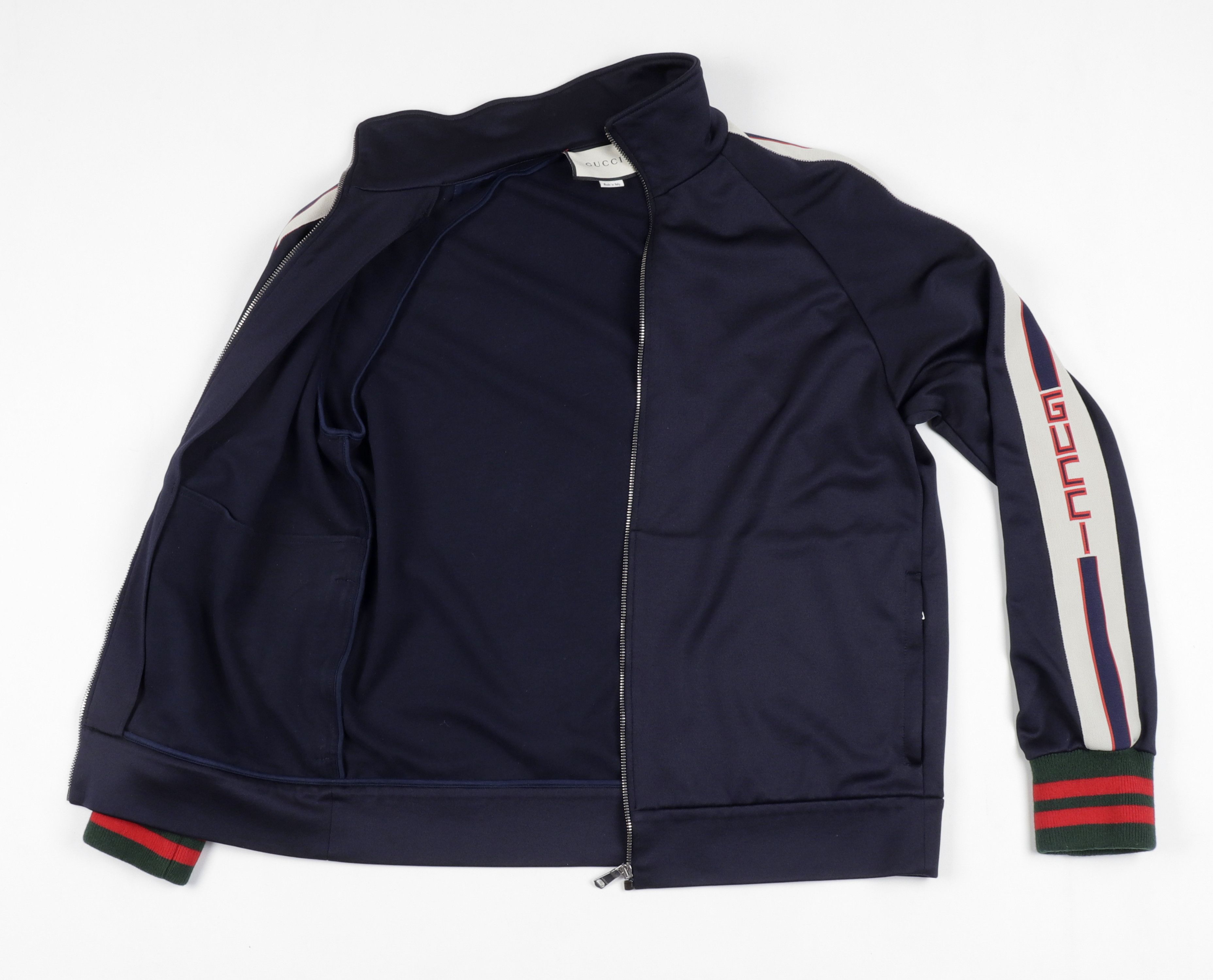 Gucci GUCCI Web Logo Navy Blue Jersey Track Zip-Up Jacket Size US M / EU 48-50 / 2 - 13 Thumbnail