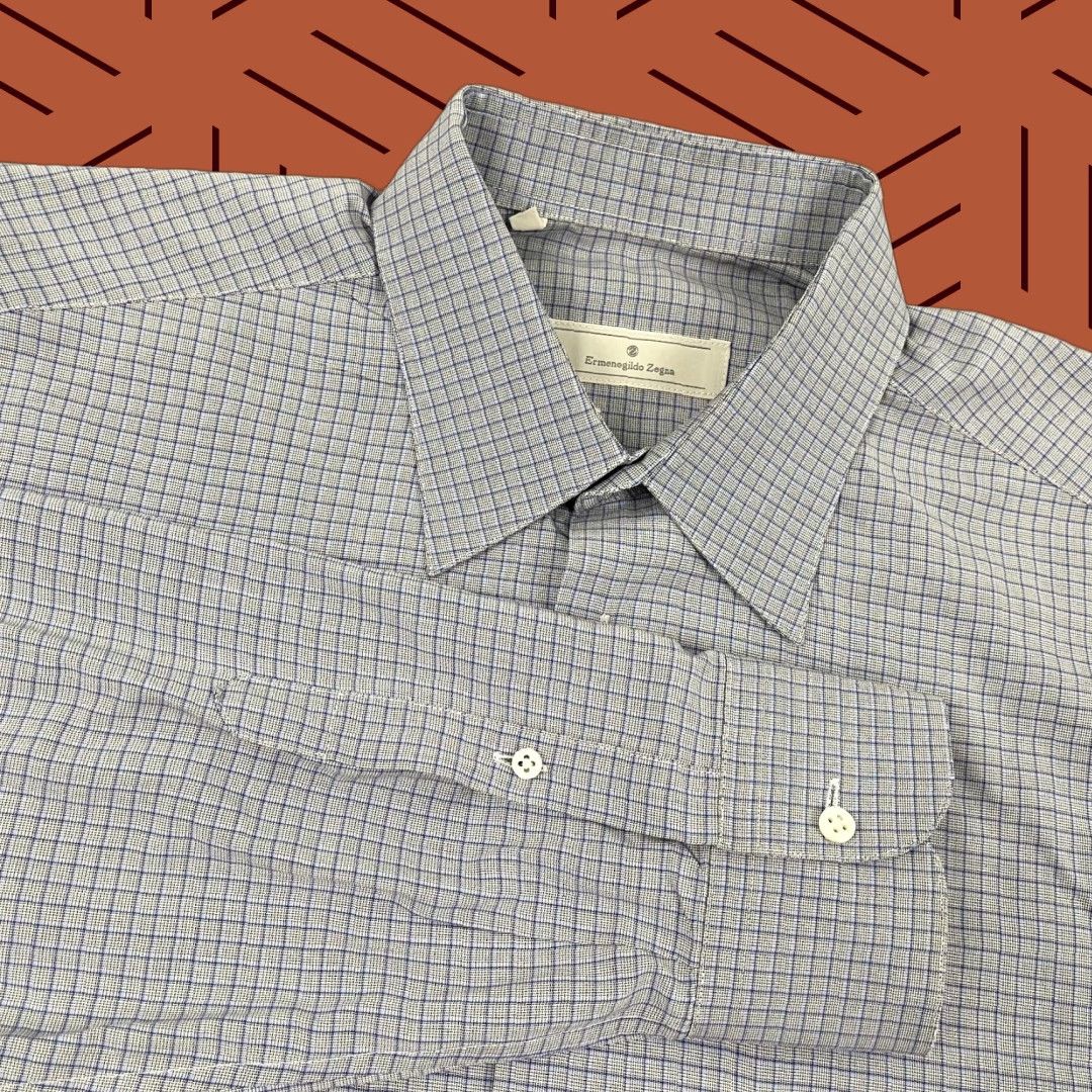 Ermenegildo Zegna Ermenegildo Zegna Shirt Mens Sz 42 - 16.5 Gray Blue Office Work Size 42R - 1 Thumbnail