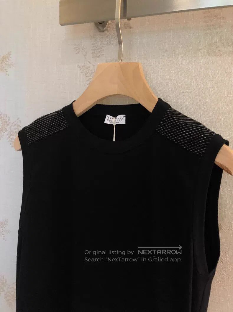 Brunello Cucinelli Brunello Cucinelli Women's Black Sleeveless T-Shirt with B Size S / US 4 / IT 40 - 2 Thumbnail