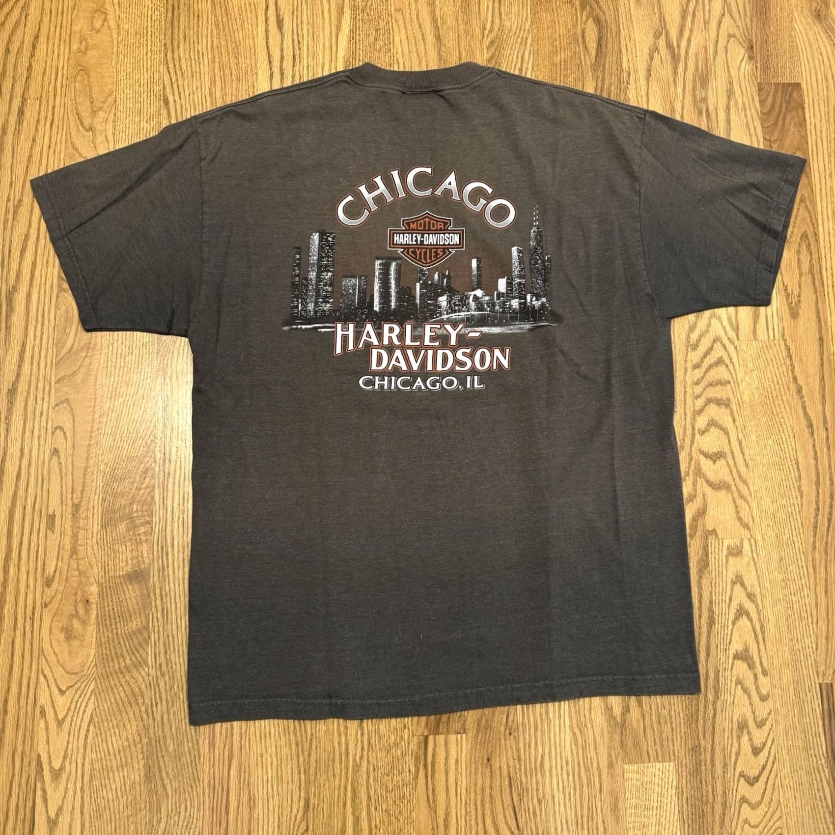 Harley Davidson Harley-Davidson Shirt XL Gray Skeleton Skull Double-Sided Vtg USA Men Crew Neck Short Sleeve Midwest Chicago Size US XL / EU 56 / 4 - 5 Thumbnail
