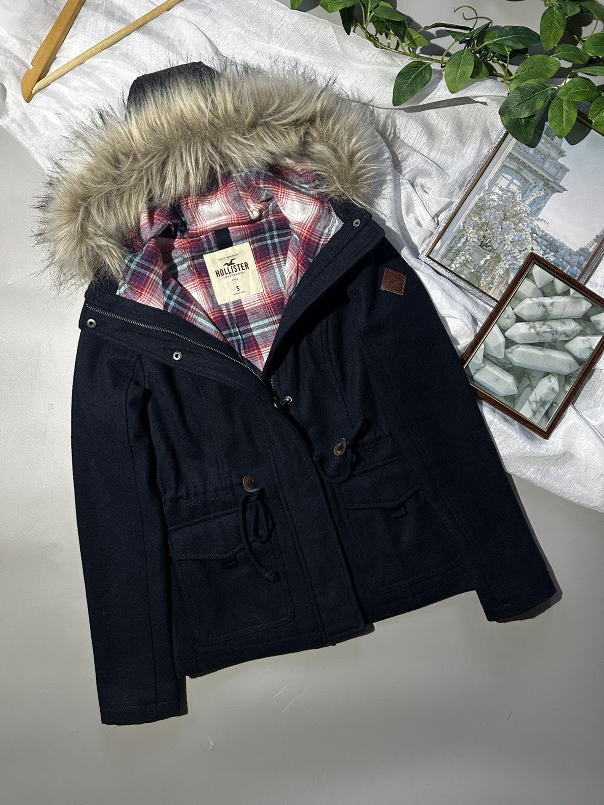 Hollister Hollister Faux Fur Trim Hooded Parka Jacket - Navy Blue - Size S / US 4 / IT 40 - 1 Thumbnail