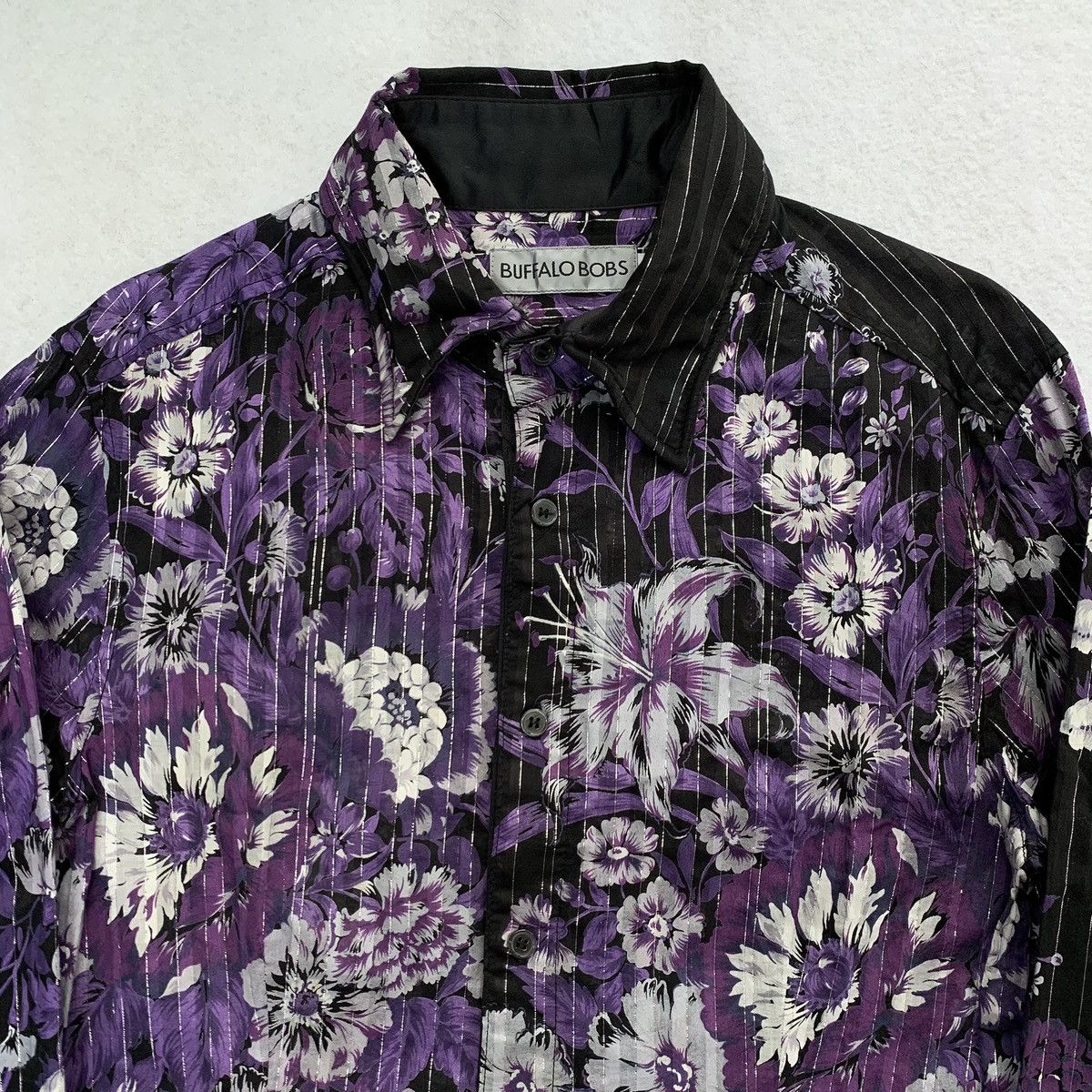 BUFFALO BOBS 2000s Buffalo Bobs Glitter Striped Floral Button Up Shirt Size US M / EU 48-50 / 2 - 2 Thumbnail