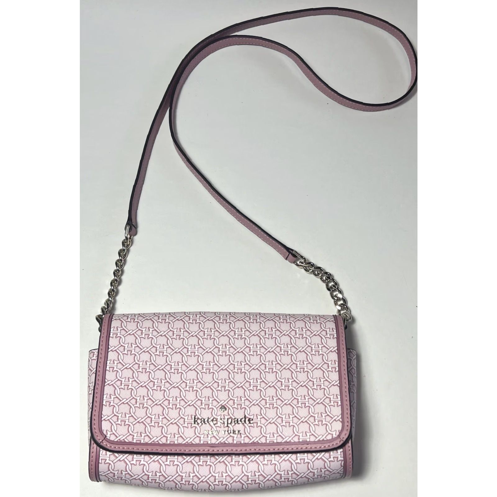 Vintage Kate Spade LINK Tote Bag Mauve Cream Purse Linked Spades Tote Women Medium Pink Leather Crocodile Linked Straps Andrea Link 90s? Size ONE SIZE - 2 Thumbnail