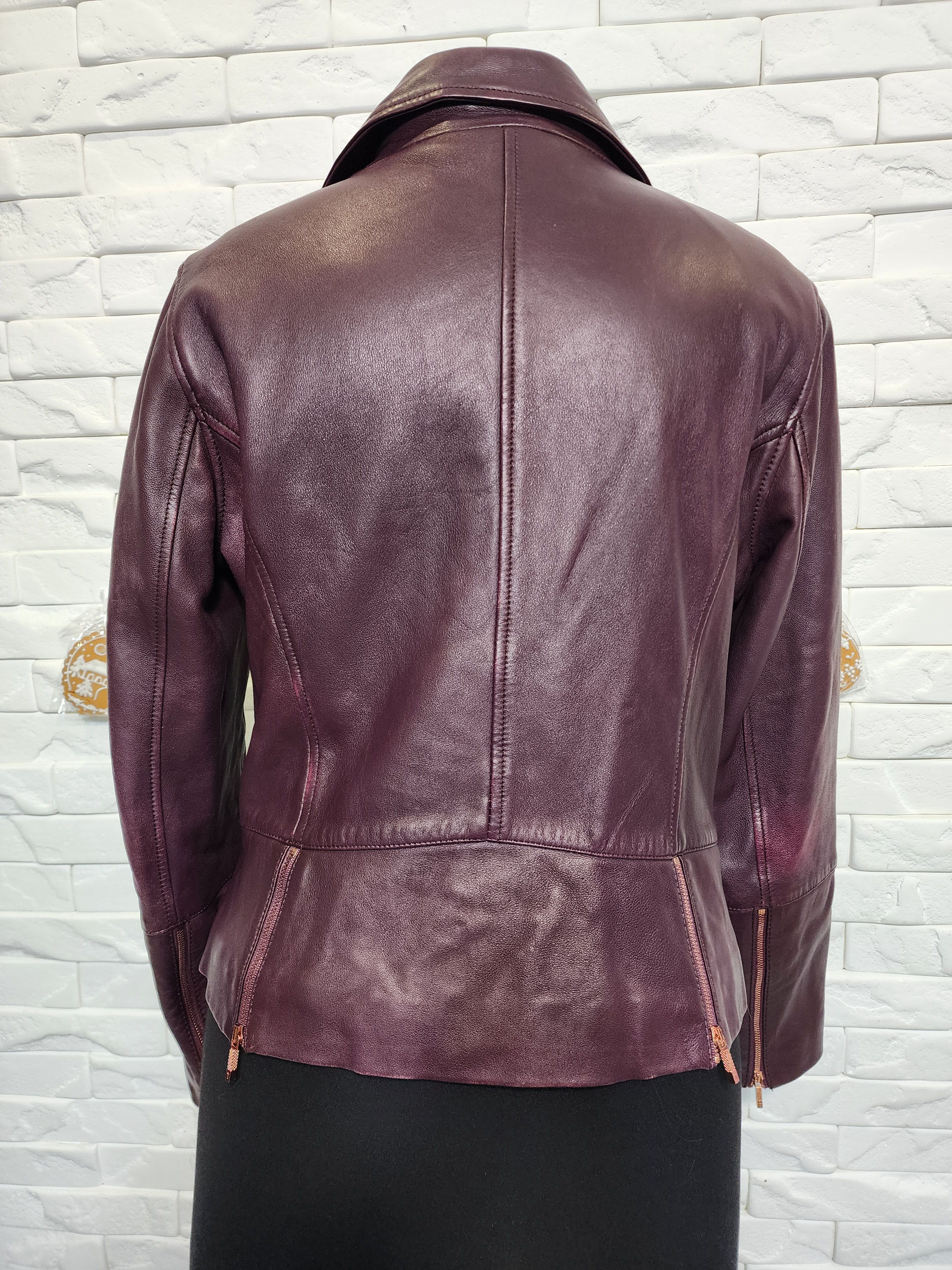 Genuine Leather Purple Leather Jacket: Women's Vintage Biker Jacket Size M / US 6-8 / IT 42-44 - 4 Thumbnail