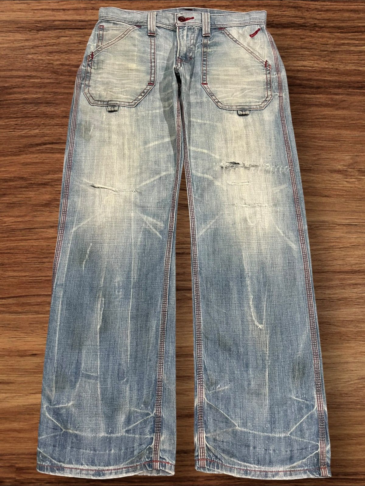 45rpm × Edwin × Japanese Brand Vintage Edwin Blue Trip 503 Red Thread Distressed Blue Jeans Size US 32 / EU 48 - 1 Thumbnail