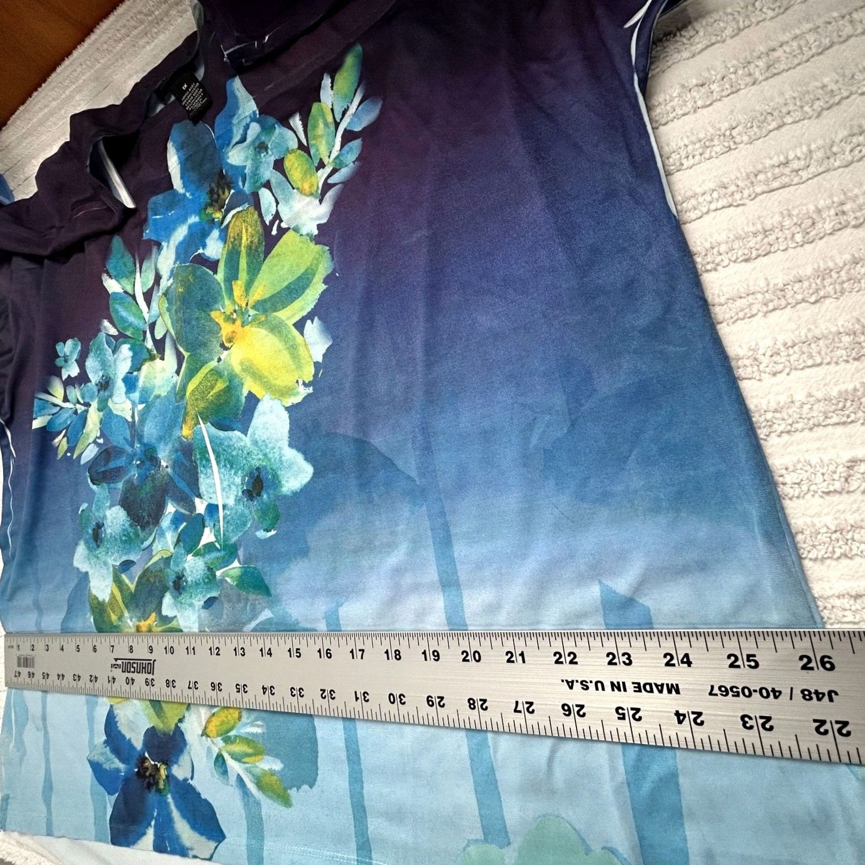 Vintage Maggie Barnes Womens 1X Ombre Floral Print Top Blue Short Sleeve Scoop Neck Shirt Adults Mens Womens Girls Boys Size XL / US 12-14 / IT 48-50 - 7 Thumbnail
