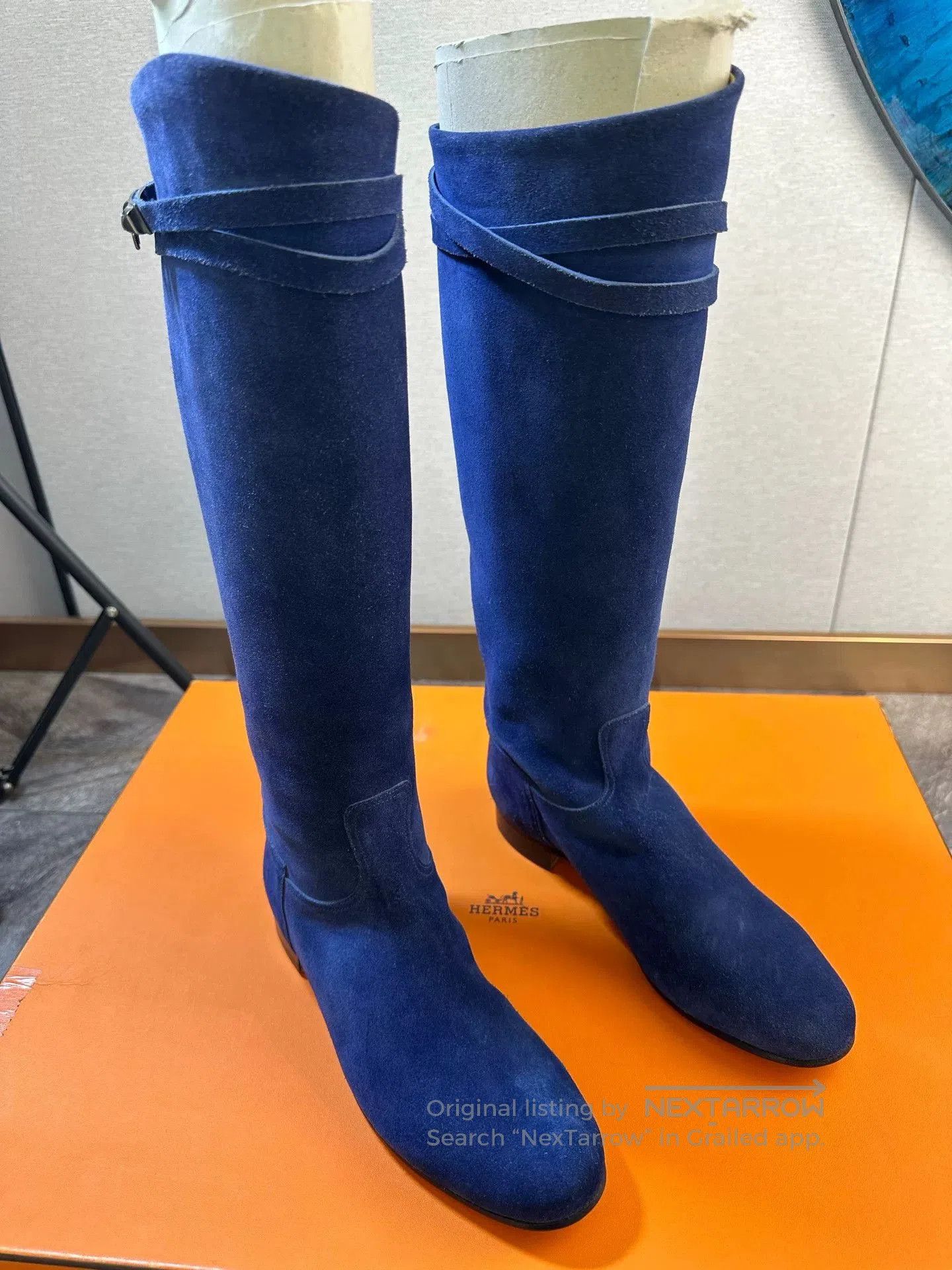 Hermes Hermès Electric Blue Suede Knee. Size US 6 / IT 36 - 3 Thumbnail
