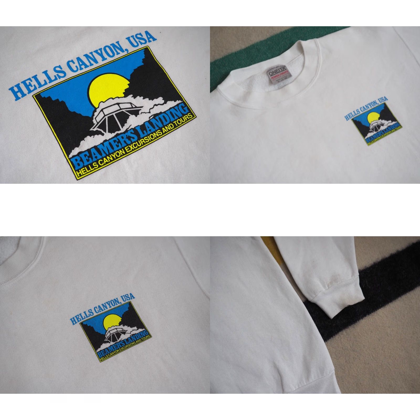 Vintage VINTAGE Oneita HELLS CANYON Idaho Boat River White USA Pullover Sweatshirt L Shirt Unisex Adults 90s Graphic Print Heavyweight content? Size US L / EU 52-54 / 3 - 8 Thumbnail