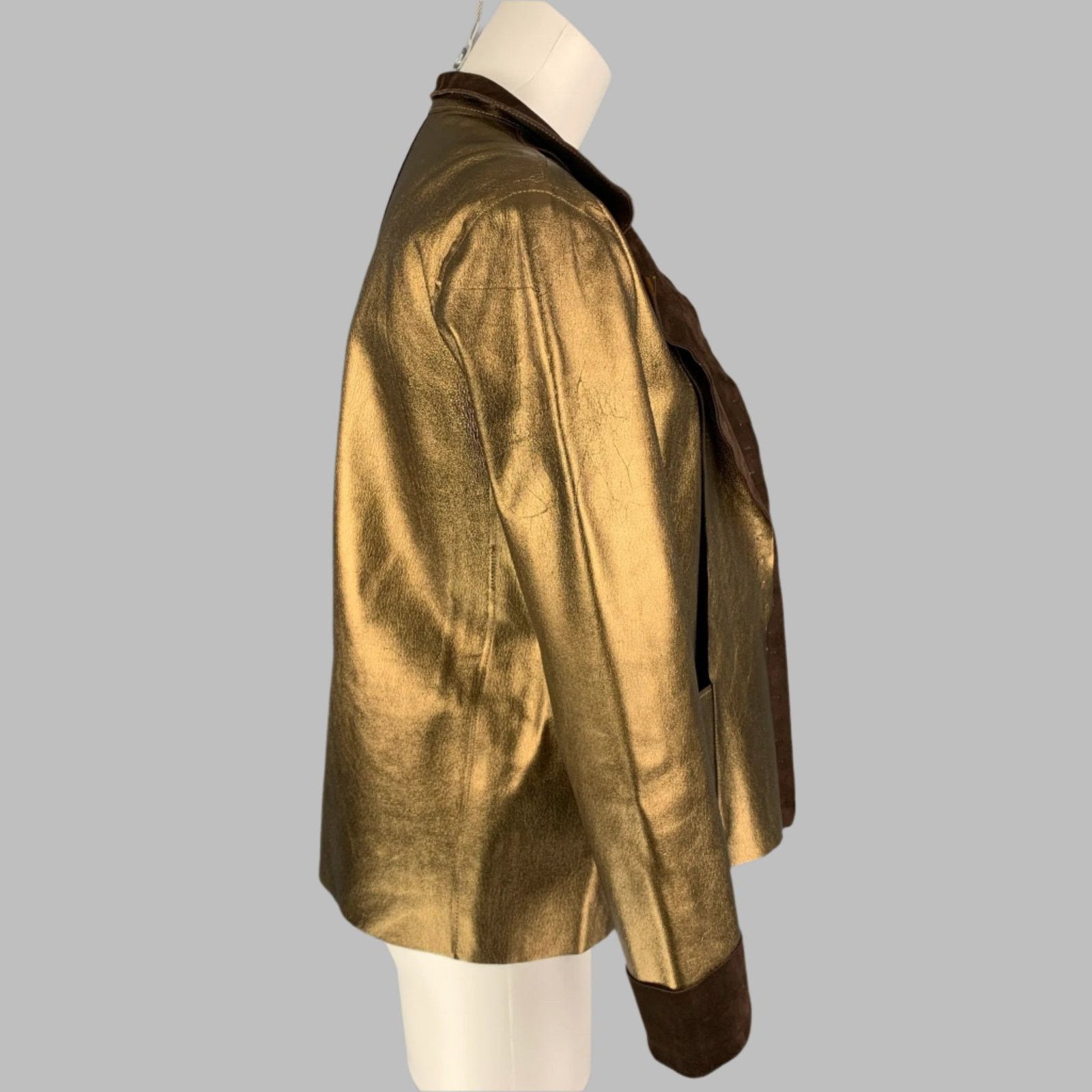 Yves Saint Laurent Size L Gold & Brown Leather Reversible Jacket Size L / US 10 / IT 46 - 3 Thumbnail