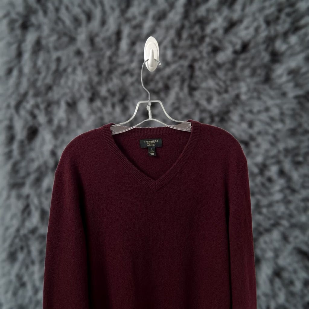 Club Room Club Room Mens Sweater V-Neck Burgundy 100% Cashmere Knit Pullover Long Sleeve L Regular Womens? Size US L / EU 52-54 / 3 - 1 Thumbnail