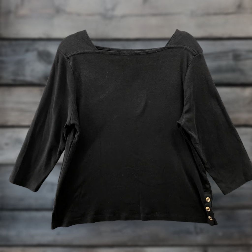 Vintage Chico's The Ultimate Tee Womens XL Supima Cotton Square Neck 3/4 Sleeve Shirt Black Easy Care Casual Knit Cotton Vintage: No Size XL / US 12-14 / IT 48-50 - 1 Thumbnail