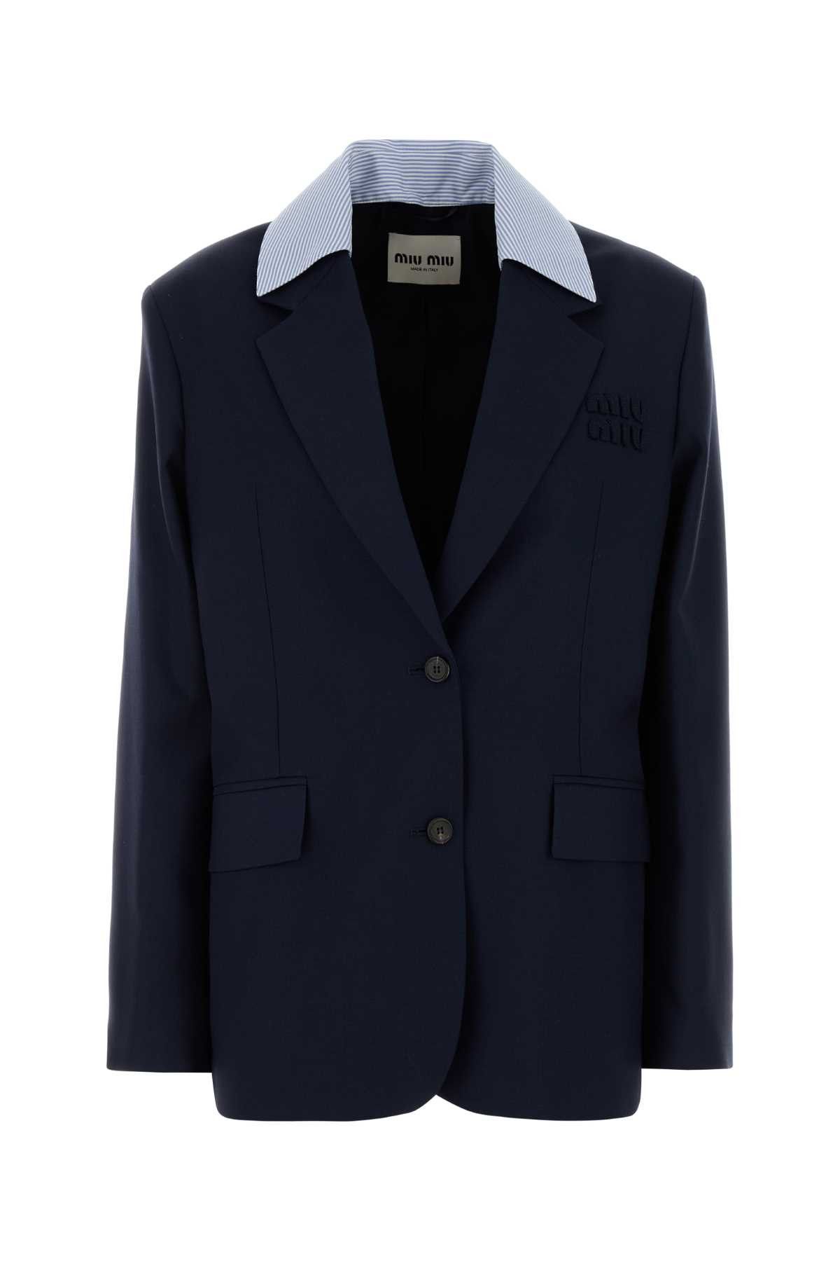 Miu Miu Navy Blue Wool Blazer Size L / US 10 / IT 46 - 1 Thumbnail