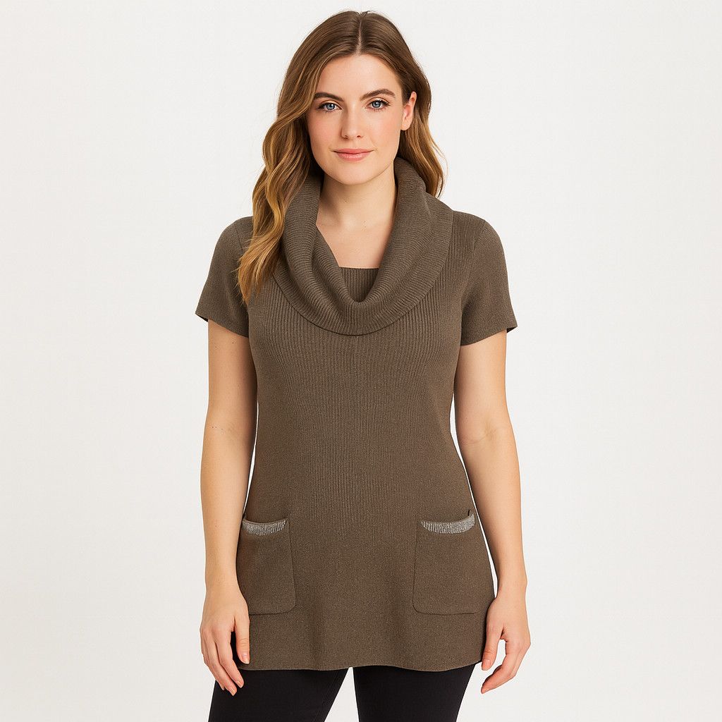 I.N.C Ribbed Short-Sleeve Pocketed Cowl Neck Tunic Size XL / US 12-14 / IT 48-50 - 1 Thumbnail