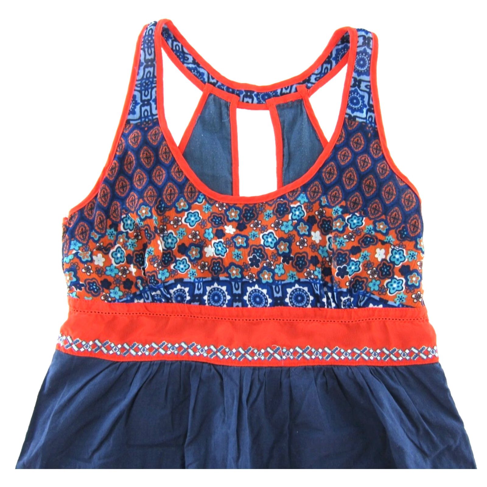 Lancel Freelance Cotton Blue Orange Floral T-Back Pocket Sleeveless Tank Sun Dress S Size S / US 4 / IT 40 - 4 Thumbnail