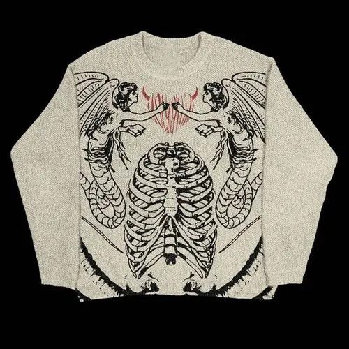 image of Vintage Women's Knitting Gothic Sweater Harajuku O Neck in White