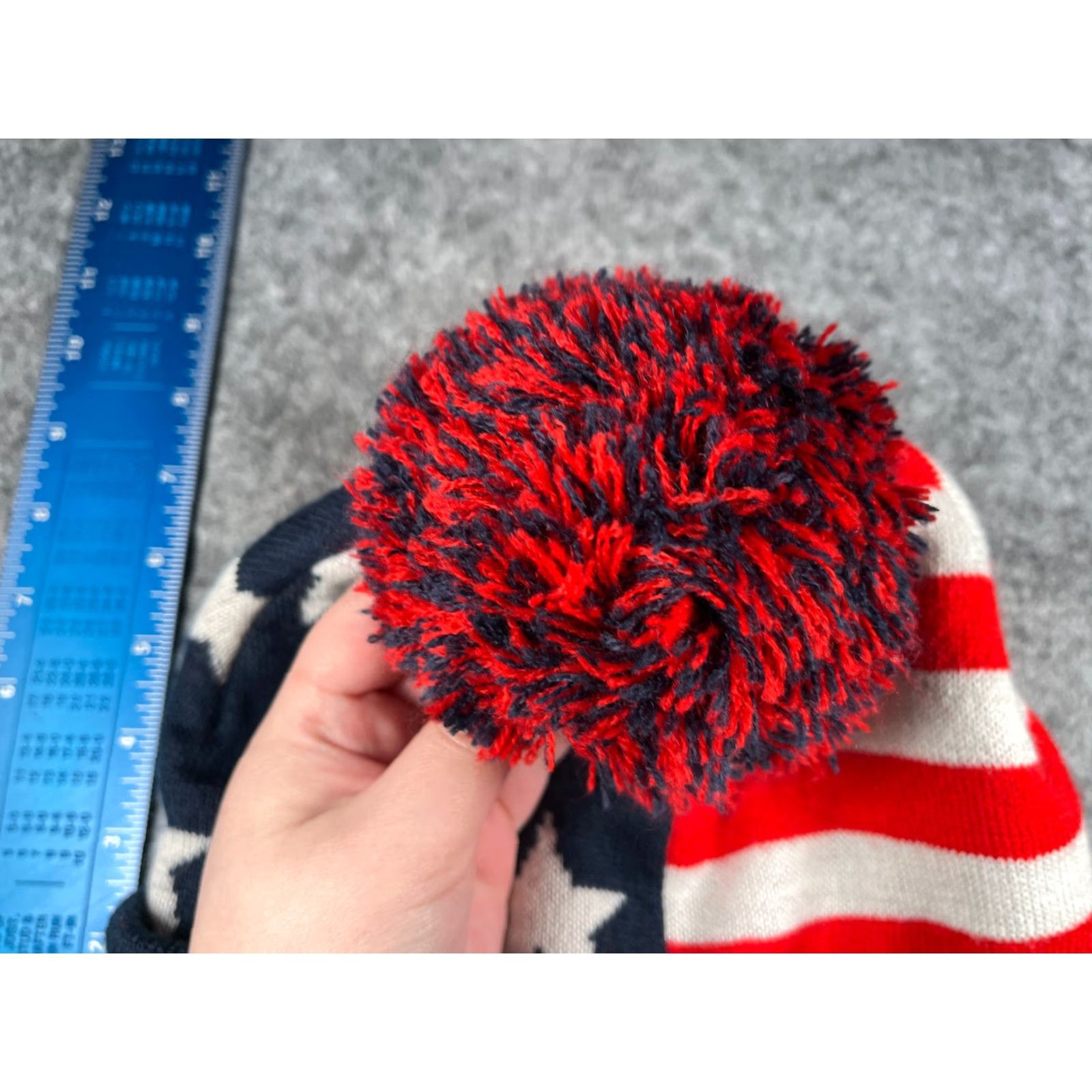 Vintage American Eagle USA Flag Beanie Adult Blue Red White Knit 100% Acrylic Pom Unisex Mens Womens Size ONE SIZE - 4 Thumbnail