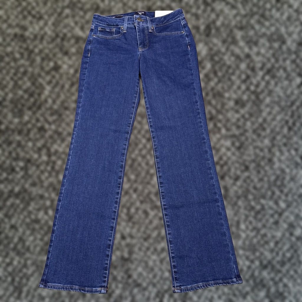 NYDJ NYDJ Marilyn Straight Jeans 0P Petite Mid Rise Stretch Denim Button Logo 5-Pocket Blue Jeans Mens Womens Girls Boys Size 25" / US 0 / IT 36 - 1 Thumbnail