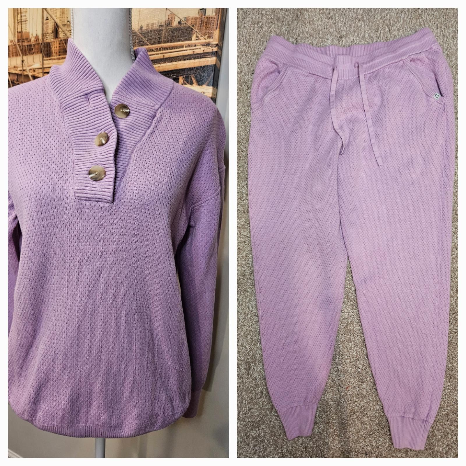 Tommy John Cozy Lilac Waffle Knit Shirt Joggers Set