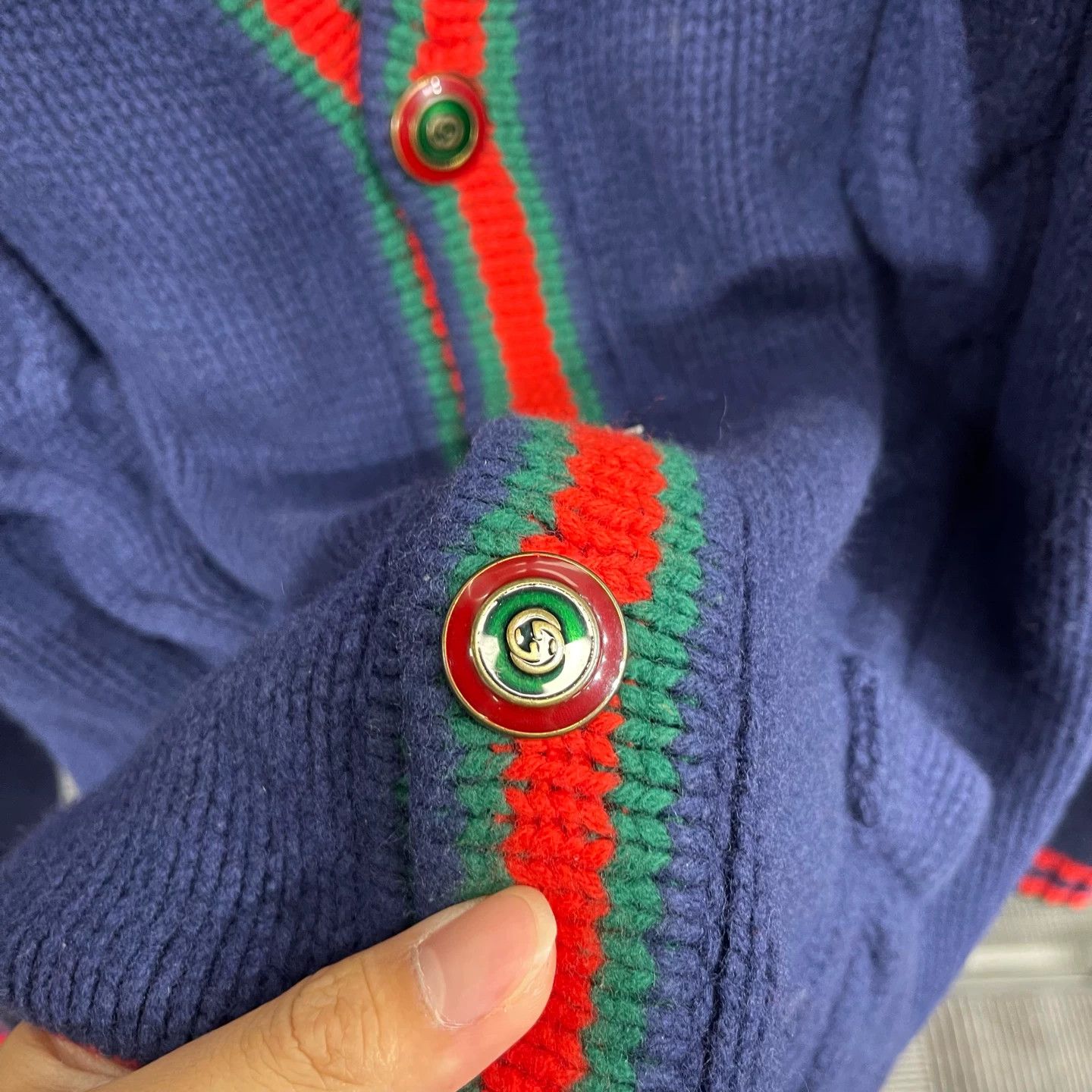 Gucci Gucci navy red green stripe cardigan L 99new Size US L / EU 52-54 / 3 - 4 Thumbnail