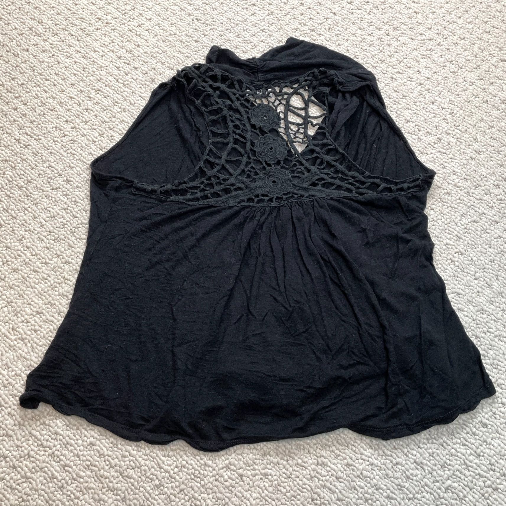 Vintage Caren Sport Tank Top Jersey Womens 1X Black Crochet Back Rayon Spandex Slim Regular Lightweight Stretch Size XL / US 12-14 / IT 48-50 - 7 Thumbnail