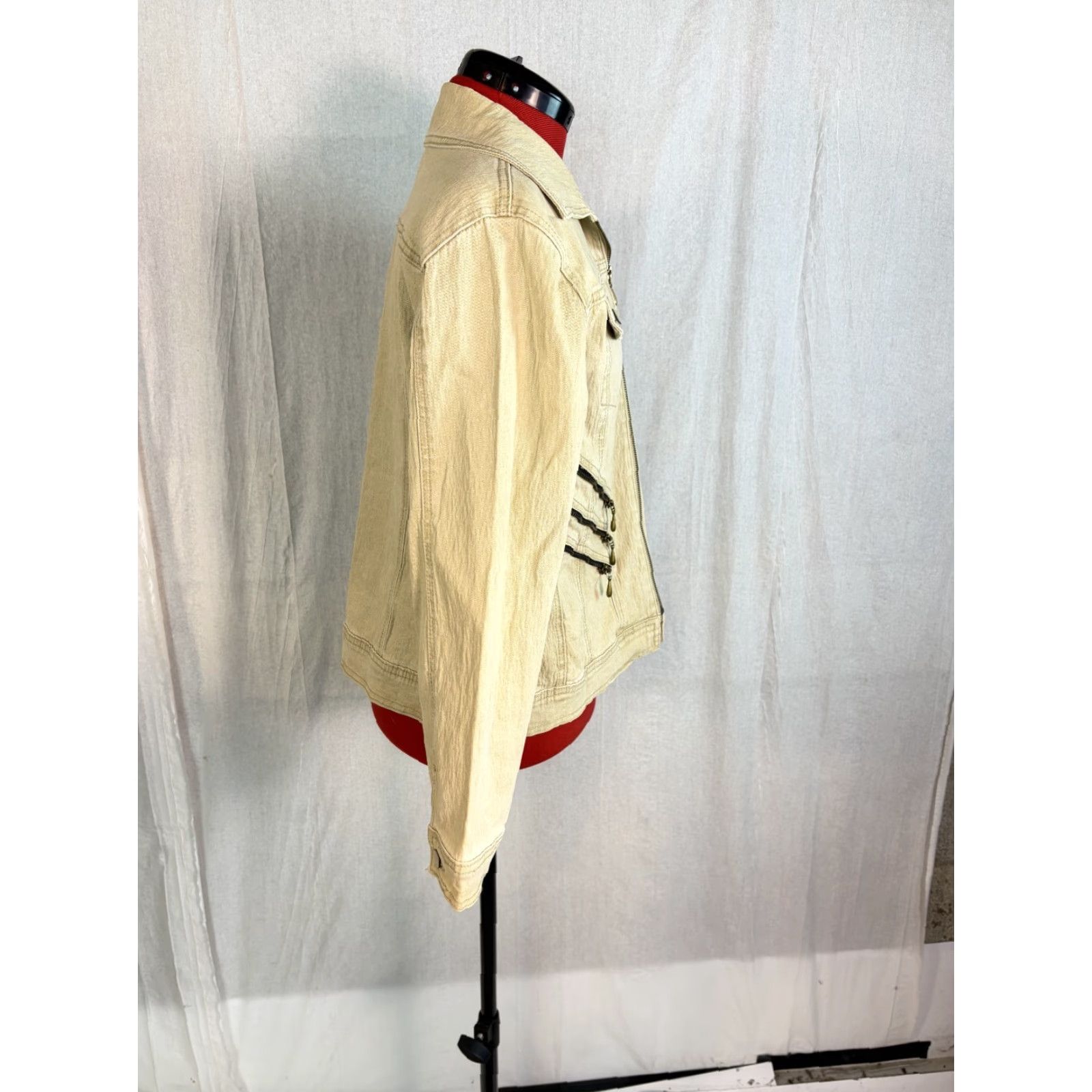 Denime DG2 Womens Jacket Beige Denim Zip Up Short Stretch Medium Size 32" / US 10 / IT 46 - 2 Thumbnail