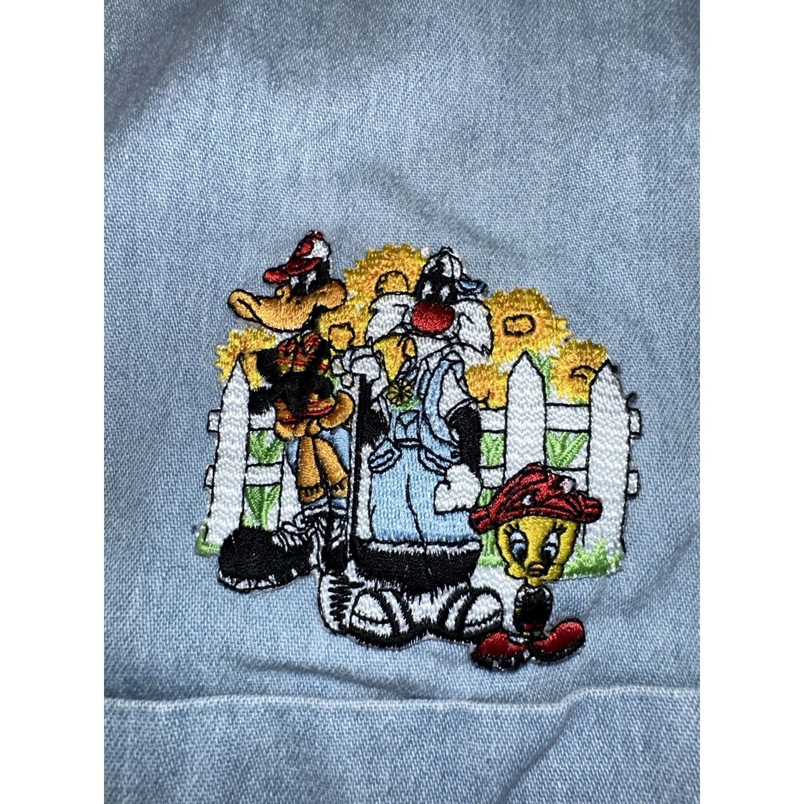 Vintage VINTAGE Looney Tunes Denim Jersey Shirt XL Women Blue 1990s Button-Up Girls Womens Fans Size XL / US 12-14 / IT 48-50 - 2 Thumbnail