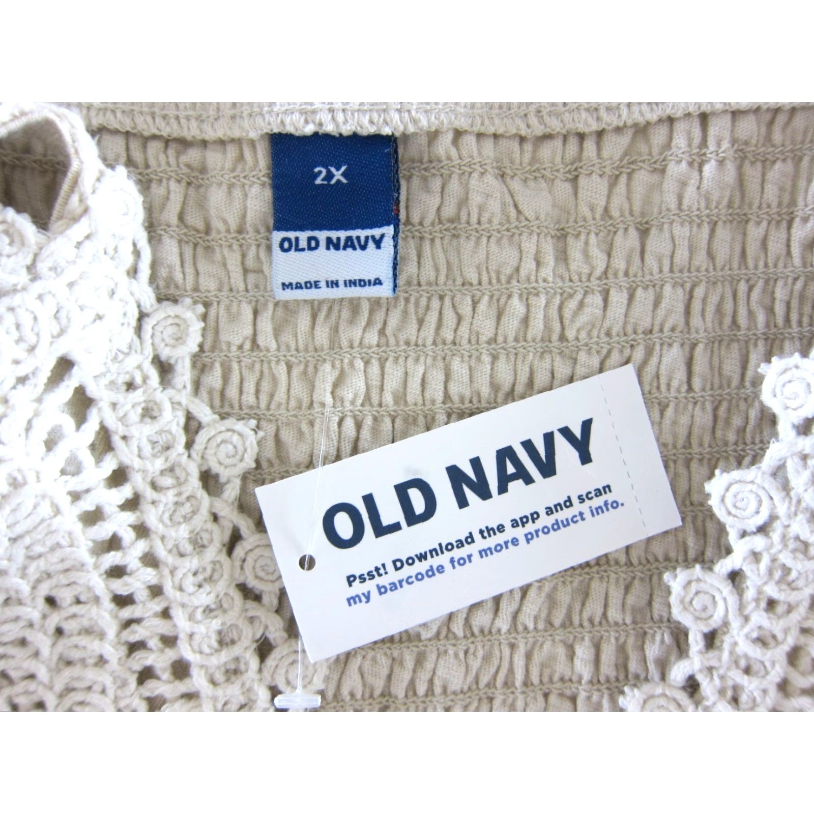 Old Navy NWT Old Navy Ivory Cotton Jersey Crochet V-Neck Tank Blouse Women 2X Size XXL / US 16-18 / IT 52-54 - 3 Thumbnail