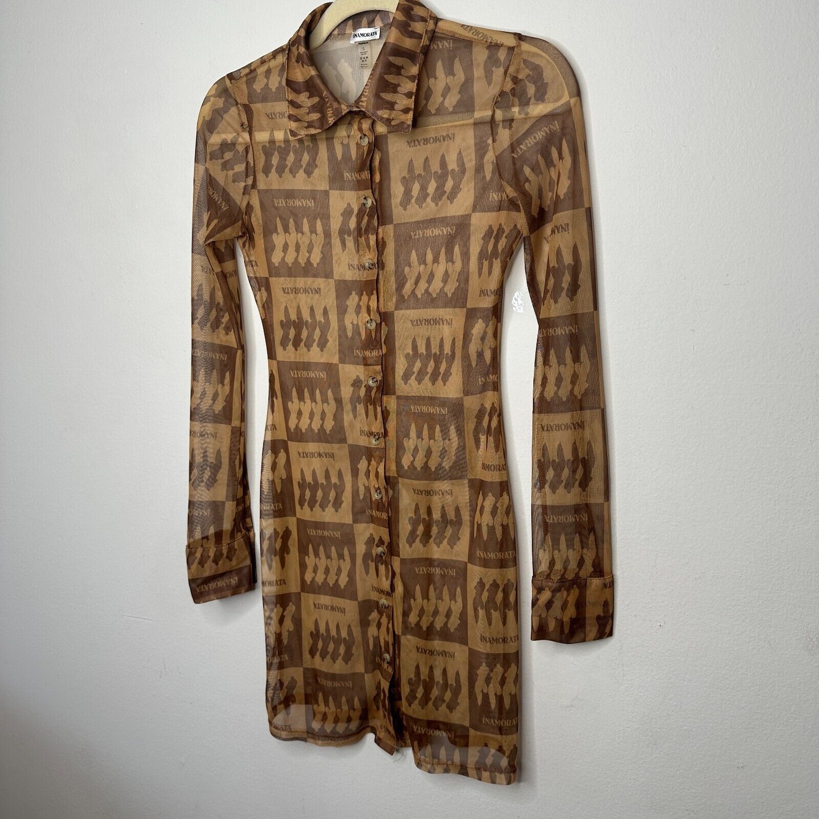 Other Inamorata Riviera Brown Mesh Dress Long Sleeve Button Dress Size S / US 4 / IT 40 - 4 Thumbnail