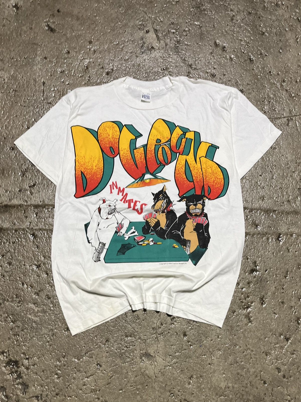 image of Made In USA x Vintage Crazy Vintage 90's Dog Pound Cartoon Hip-Hop Tee Shirt in White (Size XL)