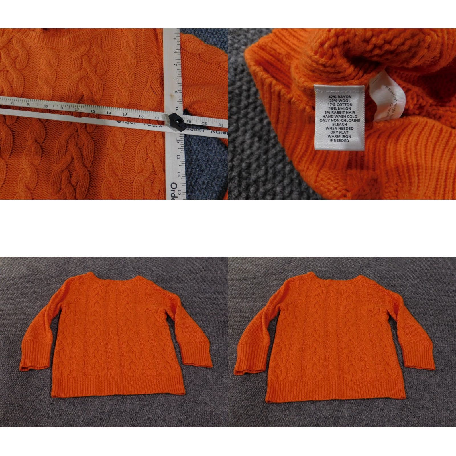 Loft LOFT Sweater Womens M Cable Orange Pullover Wool Rayon Crew Neck Long Sleeve Knit Regular Modern Designer Casual Girls Womens (adjusted) Size M / US 6-8 / IT 42-44 - 8 Thumbnail