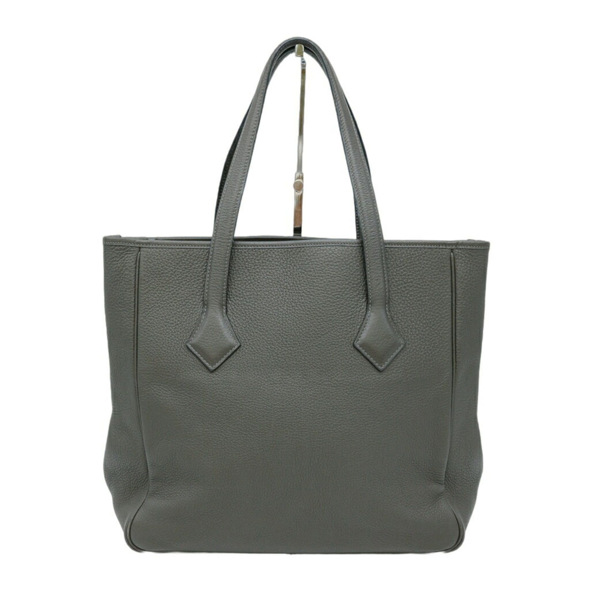 image of Hermes Victoria Cabas 32 Tote Bag Taurillon Clemence Leather Dark Gray Etain □K Stamp, Women's