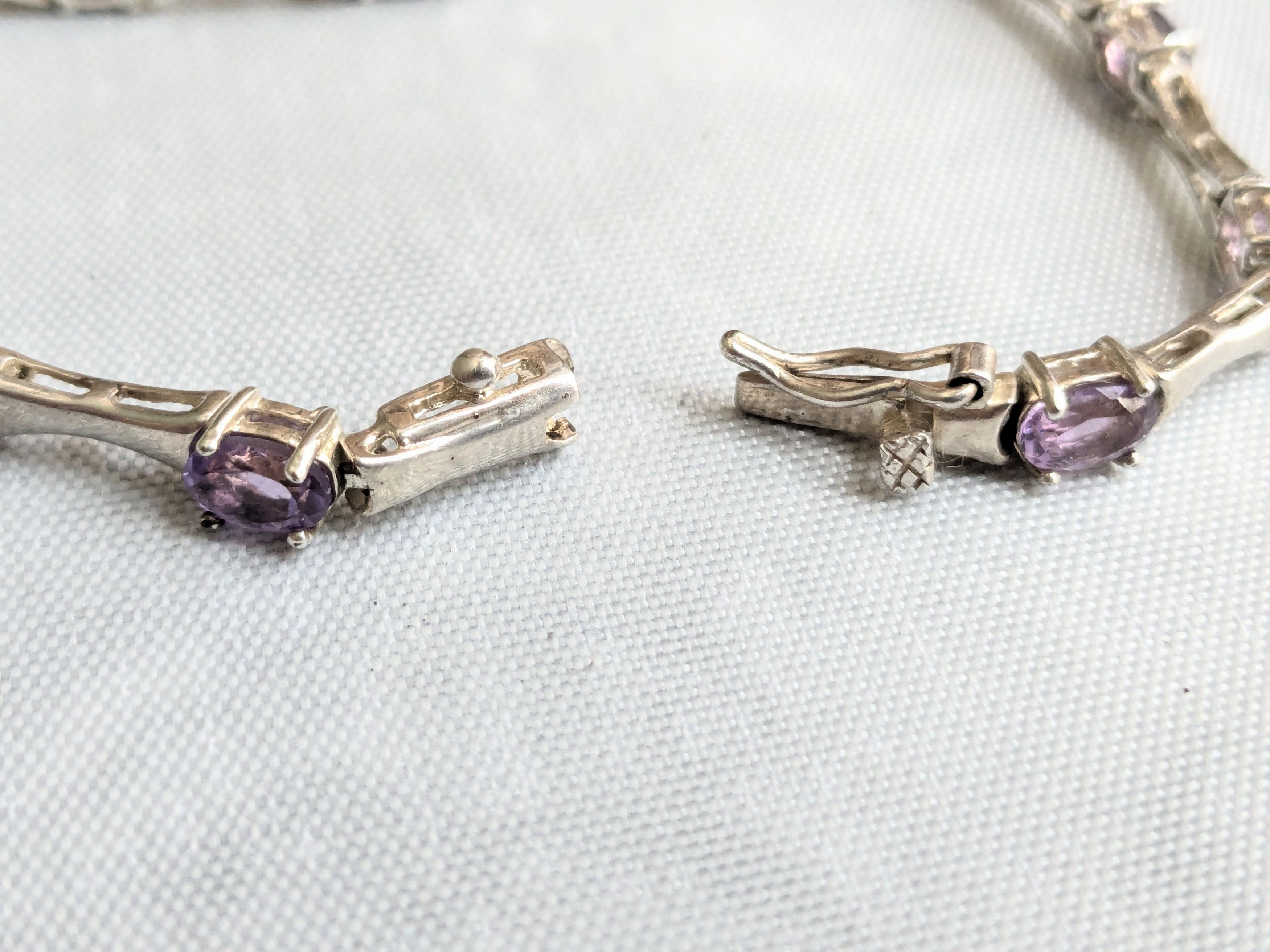 Jewelry Vintage Sterling Silver Tennis Bracelet Oval Amethyst 7" Size ONE SIZE - 9 Thumbnail