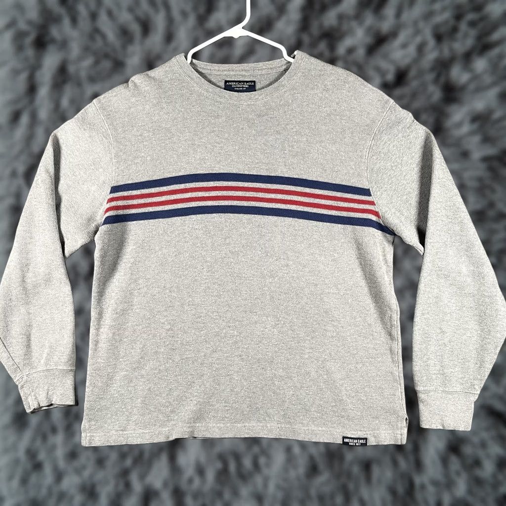 American Eagle Outfitters American Eagle Outfitters Sweater Mens Large Gray Crewneck Striped Made USA Size US L / EU 52-54 / 3 - 1 Thumbnail