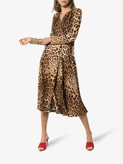 Dolce & Gabbana o1y0825 Leopard-Print Midi Dress in Beige/Brown Size L / US 10 / IT 46 - 2 Thumbnail