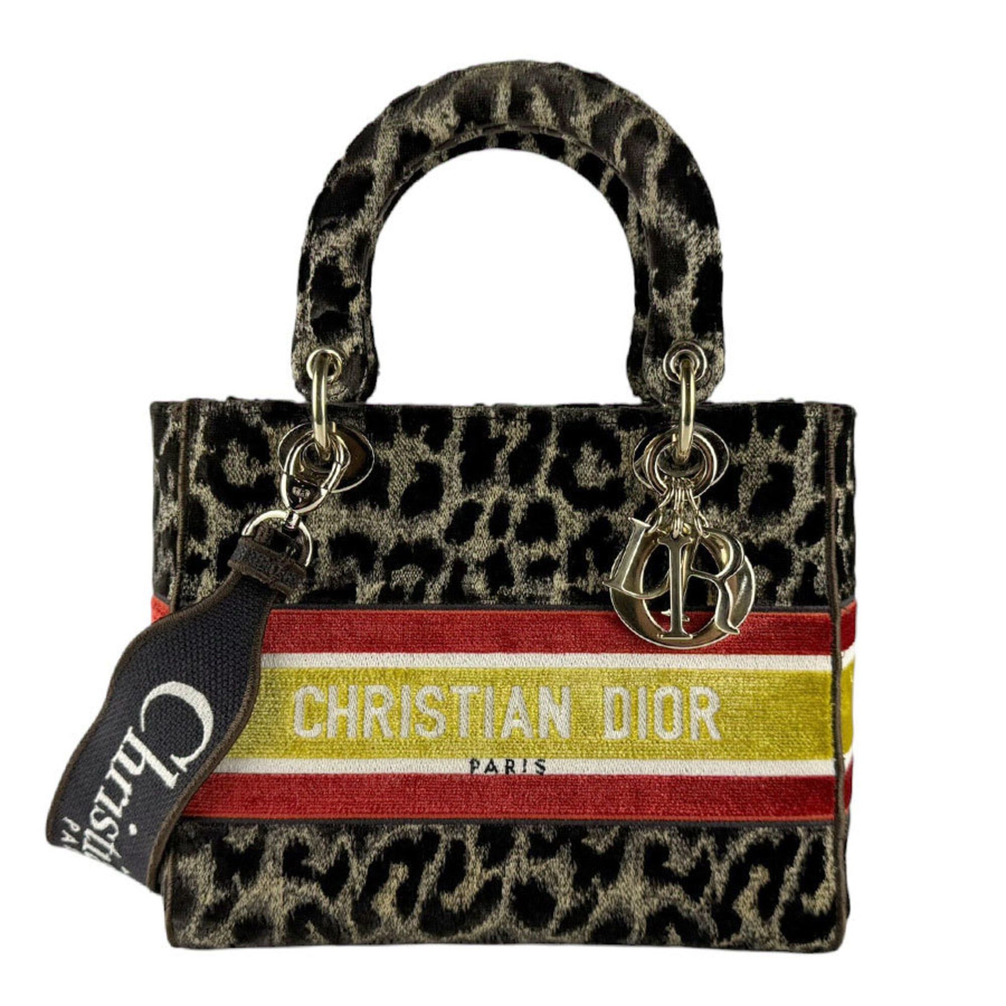 Dior Christian Dior Lady Delight handbag/shoulder bag, canvas velour, brown, yellow, orange, gold, women's, z9671 Size ONE SIZE - 1 Thumbnail