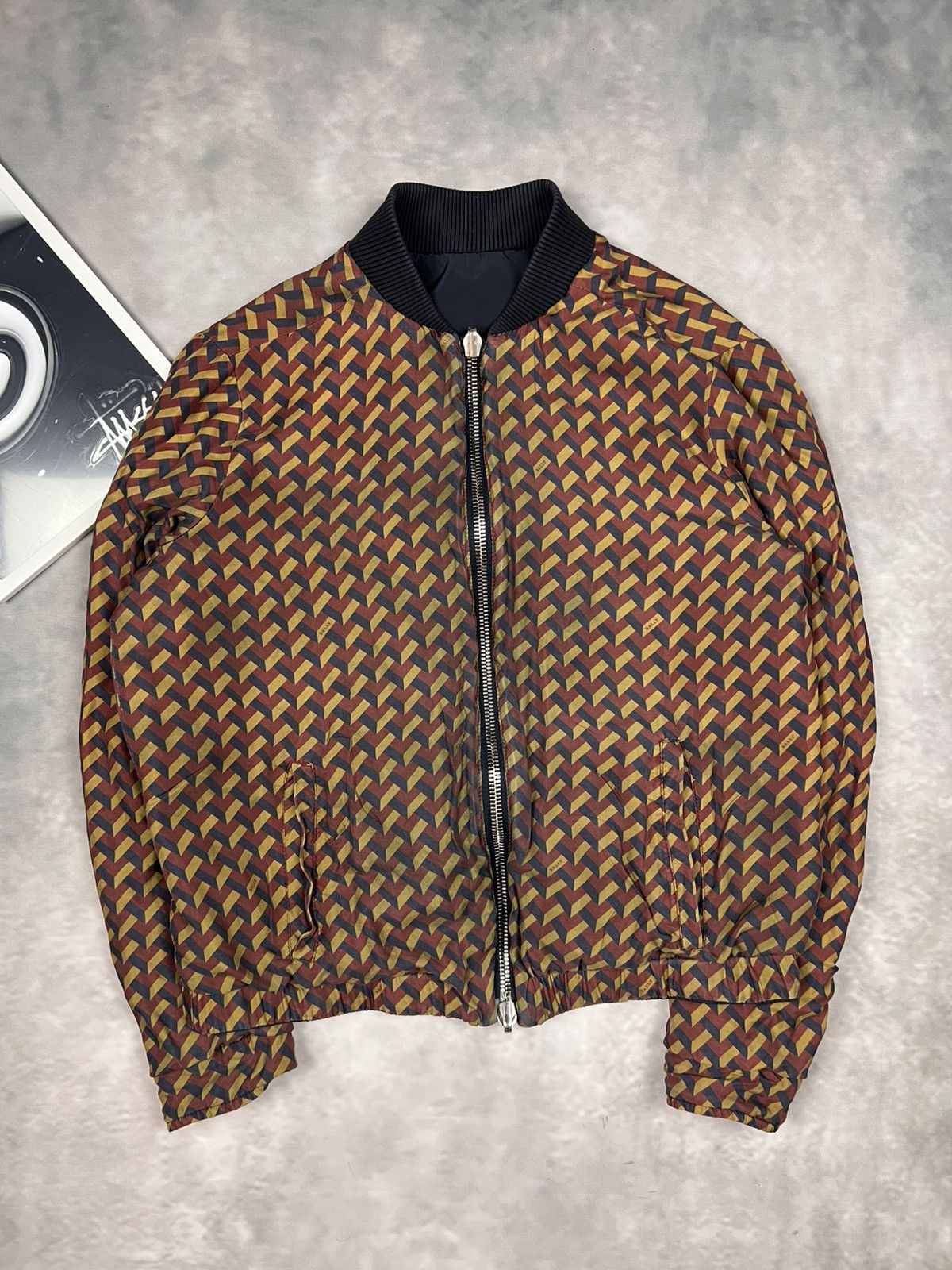 Bally BALLY Reversible Silk Bomber Jacket Navy/Print Wmn IT 44 (L) Size L / US 10 / IT 46 - 5 Thumbnail