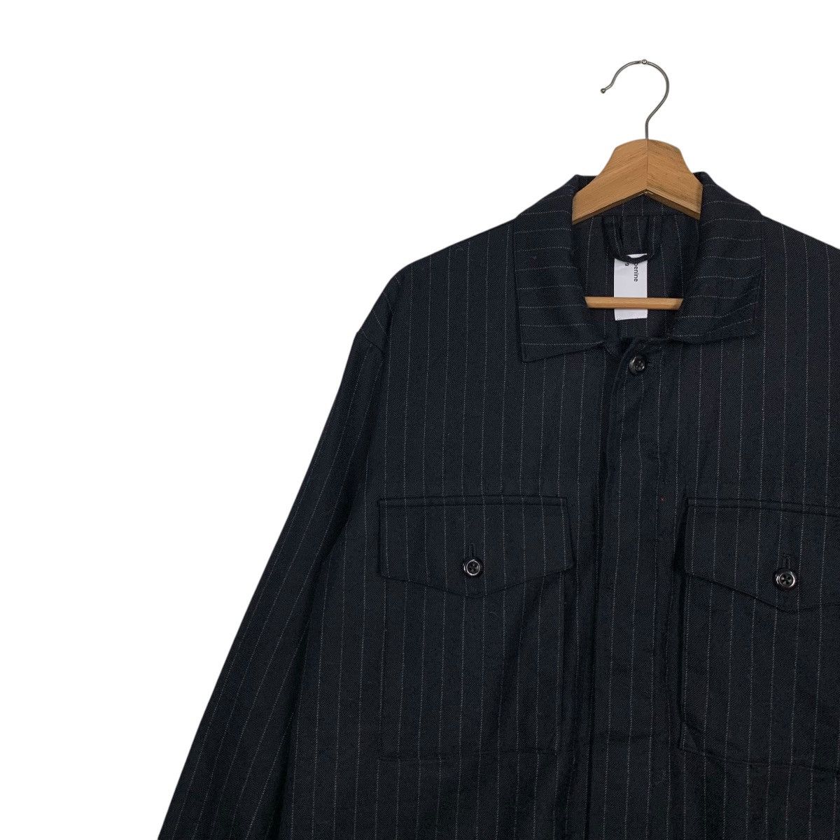 Japanese Brand BENINE Dark Blue Wool Pinstripe Jacket #2698-C121 Size US L / EU 52-54 / 3 - 6 Thumbnail