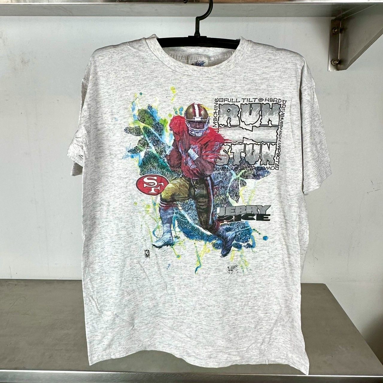 Vintage 90s San Francisco 49ers Jerry Rice Run N Stun NFL T-shirt Size US L / EU 52-54 / 3 - 1 Thumbnail