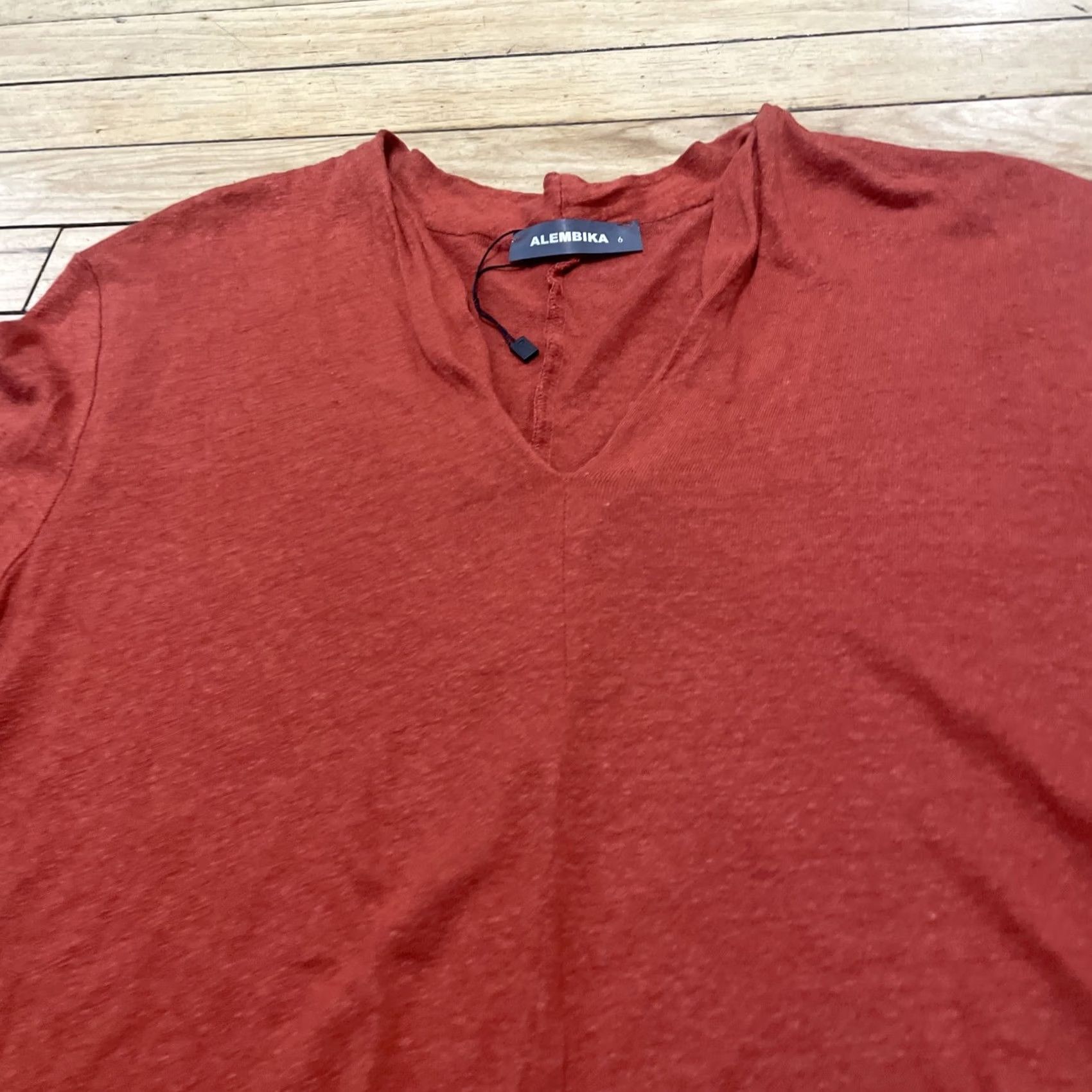 Vintage VINTAGE? Alembika Linen V-Neck Top Tunic Women 6 Burnt Orange Hi-Lo Oversized Boho Lagenlook Size M / US 6-8 / IT 42-44 - 4 Thumbnail