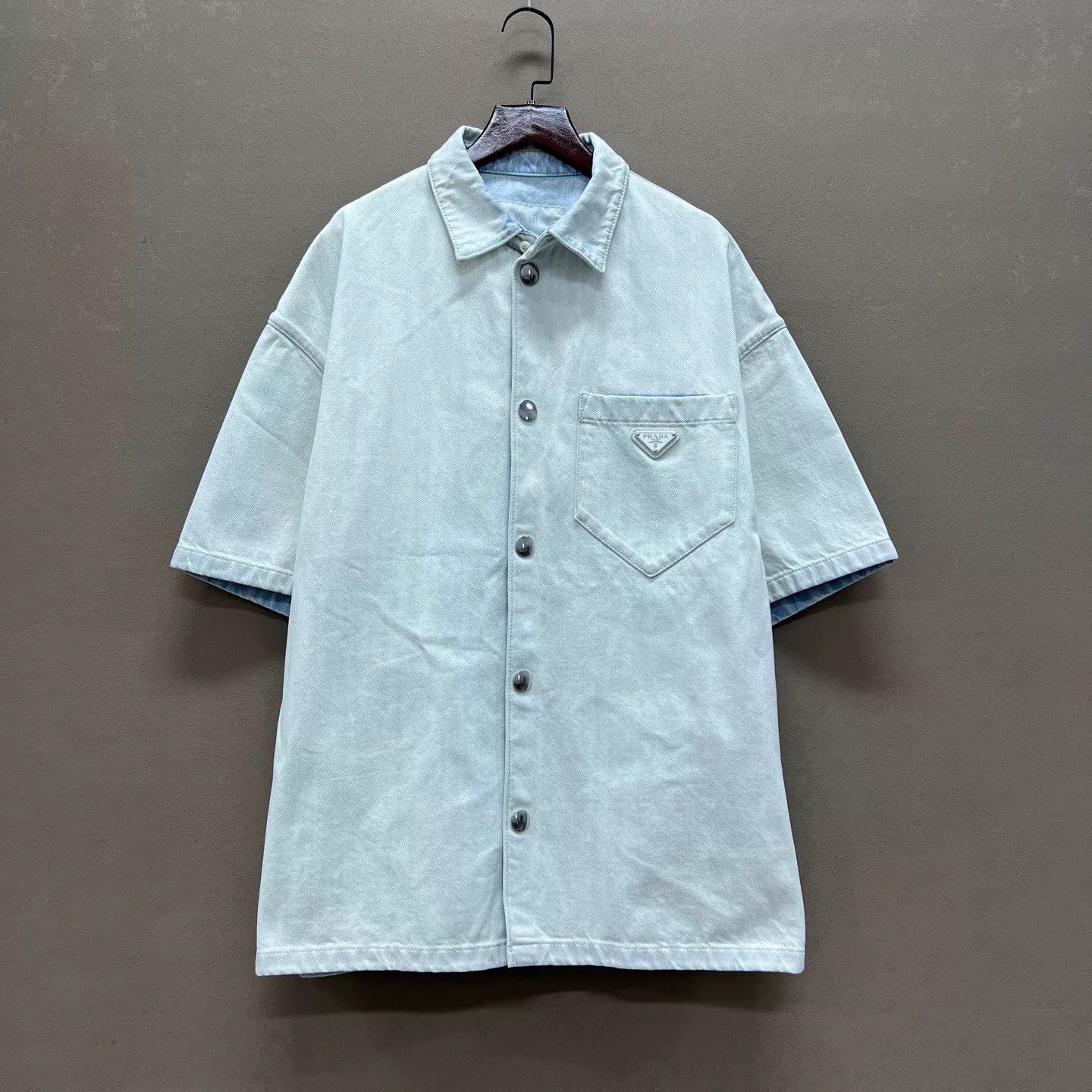 Prada Prada Short Sleeve Denim Shirt Washed Pocket Triangle M Size US M / EU 48-50 / 2 - 1 Thumbnail